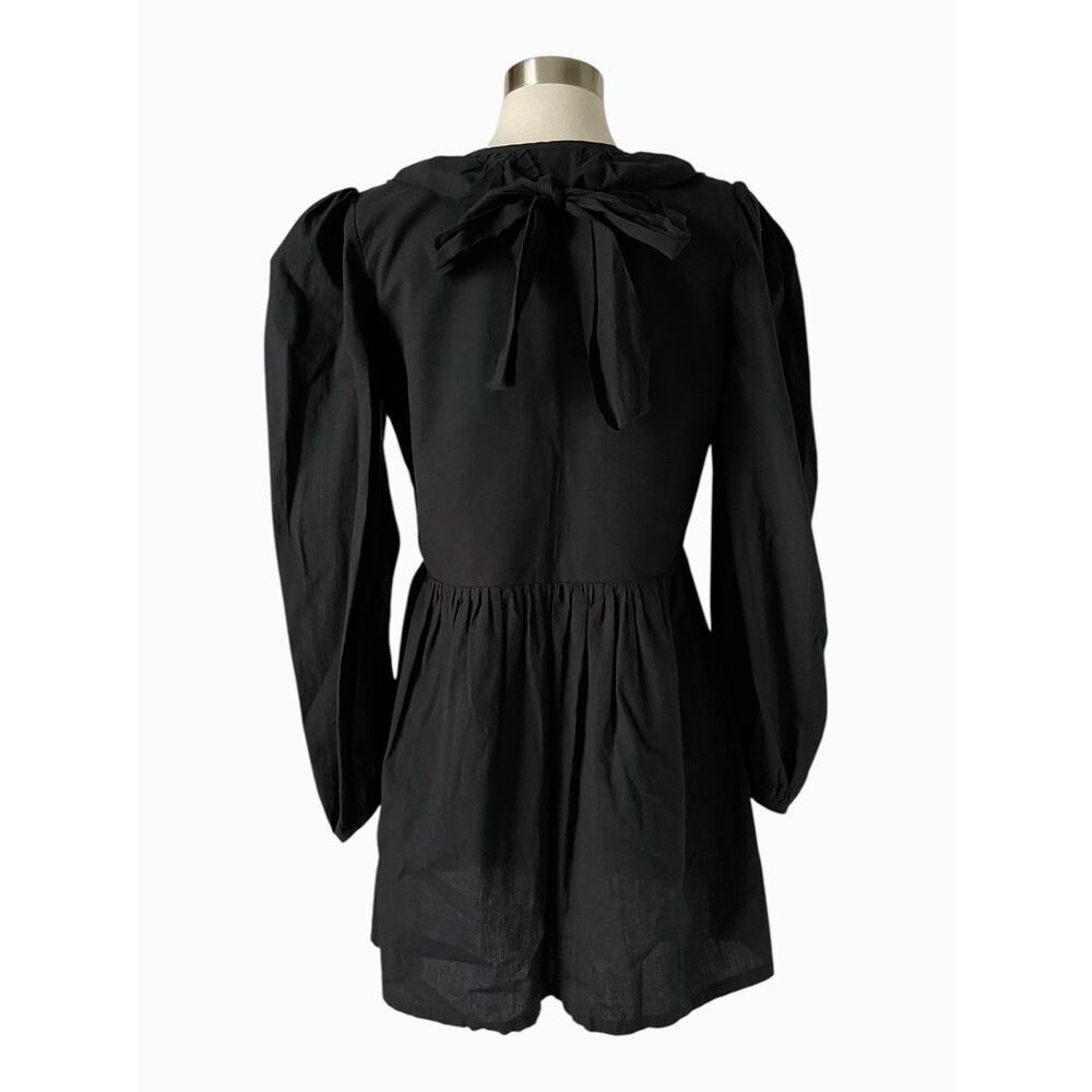 Alix of Bohemia Stefanie Mini Dress Black Cotton Ruffle Puff Sleeve L - Picture 6 of 13